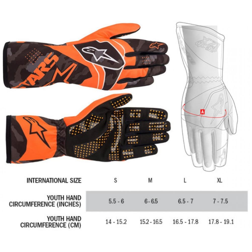2021 TECH0 K RACE S V2 CAMO GLOVES ORANGE FLUO/BLACK KINDER GRÖßE L