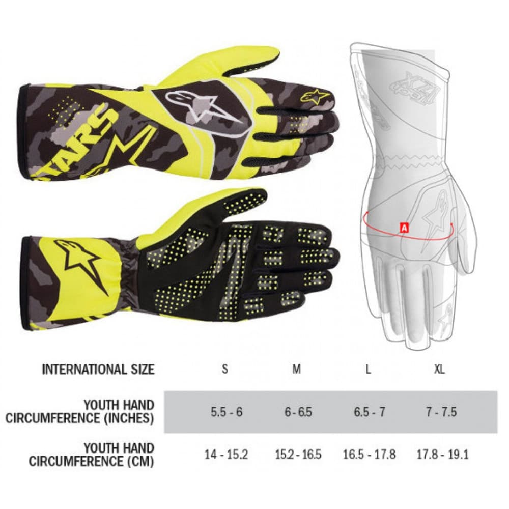 2021 TECH0 K RACE S V2 CAMO GLOVES YELLOW FLUO / BLACK Kindergröße XL