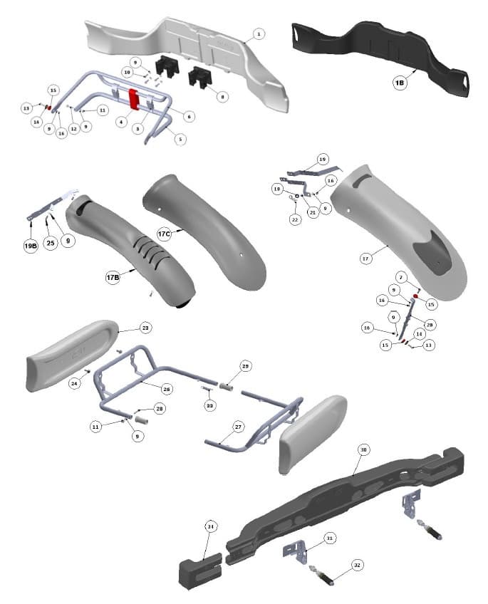 (32A) REAR SPOILER MOUNTING SCREWS KIT (Ø30MM) (RIGHT + LEFT)