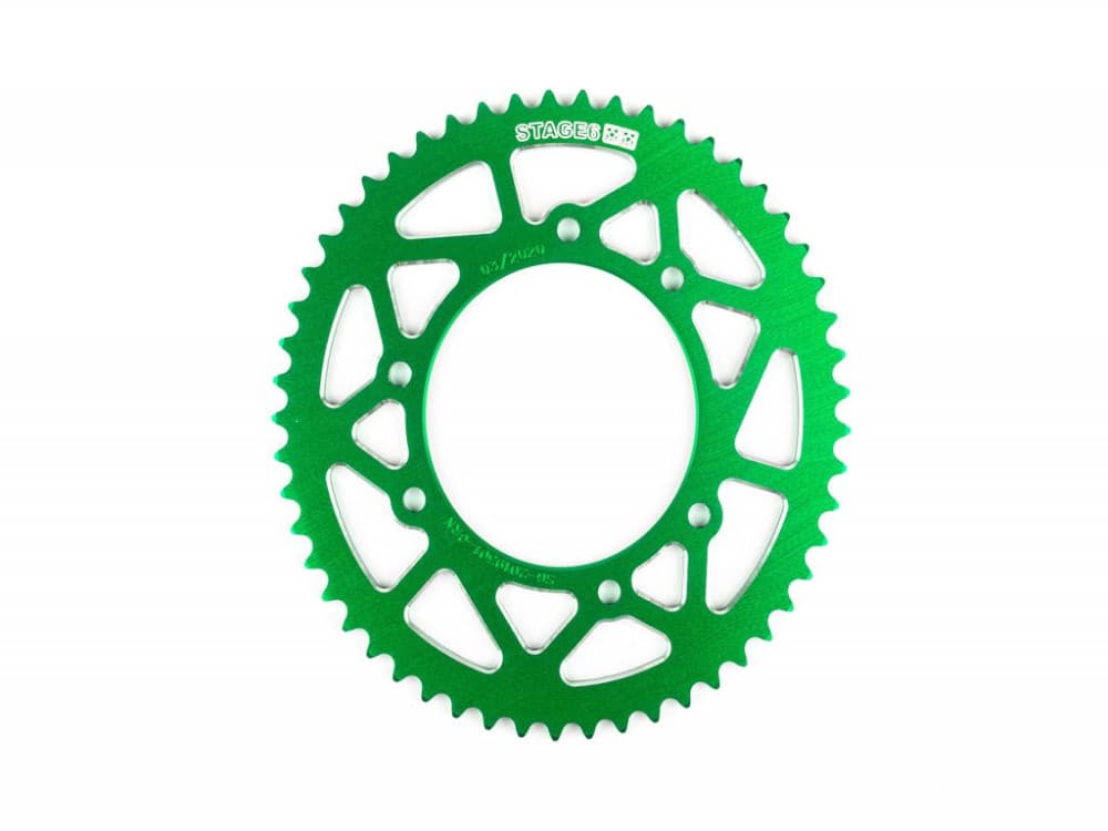 Stage6 CNC aluminium sprocket (Minarelli AM / Piaggio D50B0 / Derbi EBE/EBS - green - Z53 - 420)