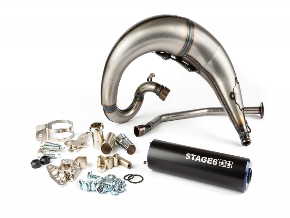 Stage6 Streetrace CNC Auspuff (Derbi EBE / EBS - Piaggio D50B0 - blau/schwarz)