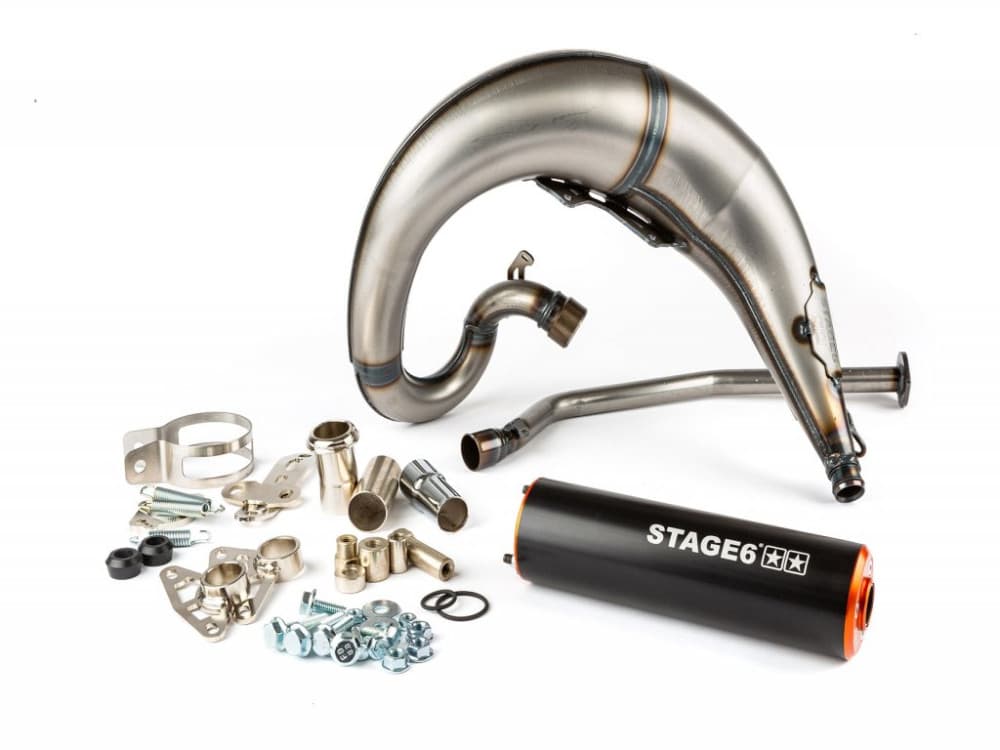 Stage6 Streetrace CNC scarico (Derbi EBE / EBS - Piaggio D50B0 - arancione/nero)