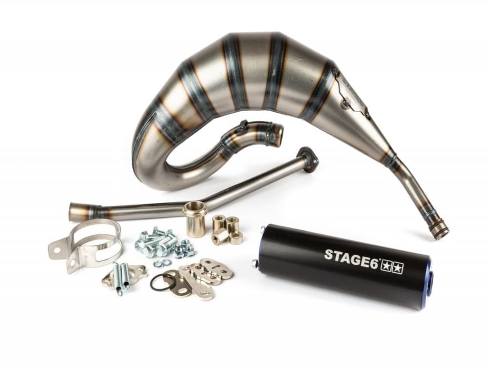 Stage6 Streetrace 70cc CNC scarico (Derbi EBE / EBS - Piaggio D50B0 - blu/nero)