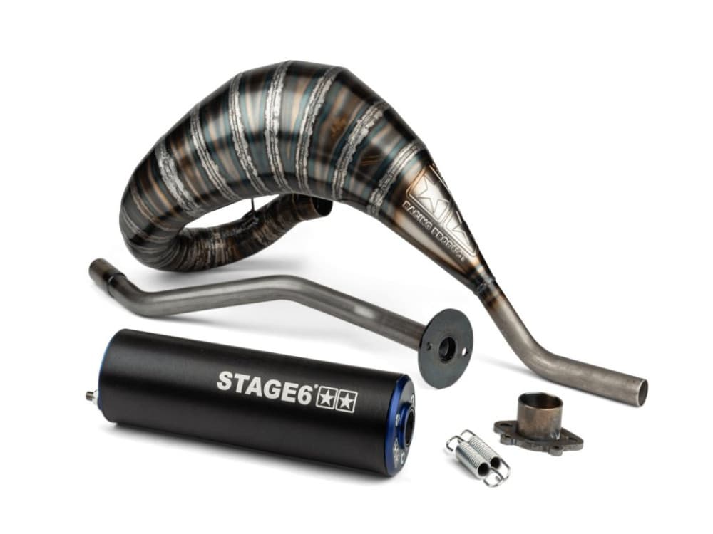 Stage6 R/T scarico CNC 80-90cc (Derbi EBE / EBS - Piaggio D50B0 - blu/nero)