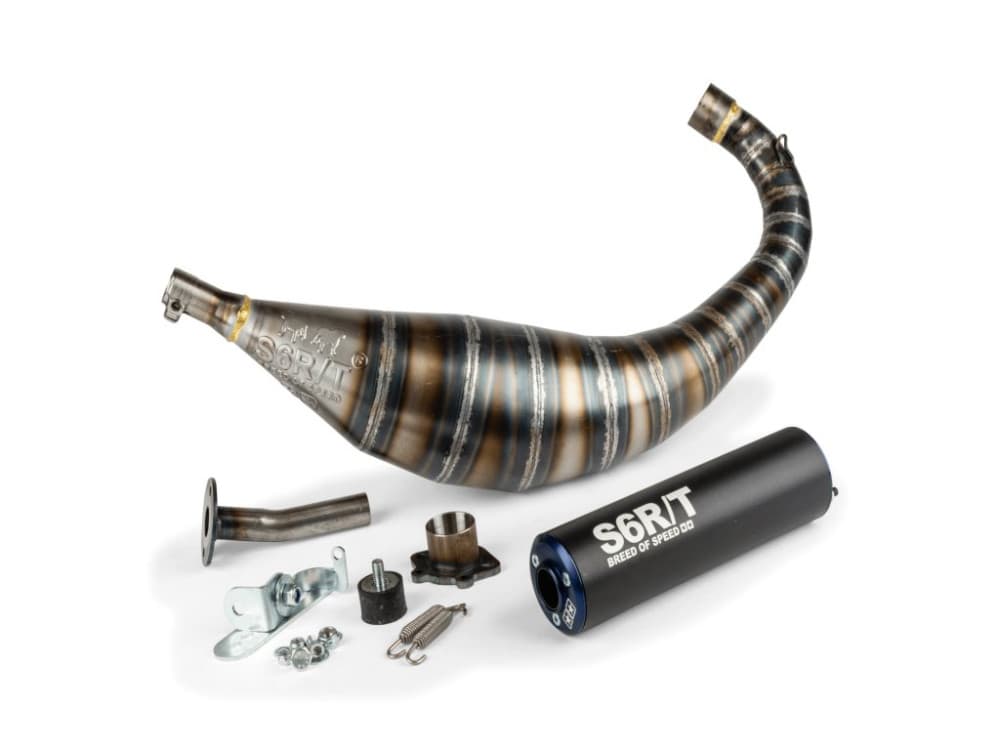 Stage6 R/T 80-90ccm CNC Auspuff (Derbi EBE / EBS - Piaggio D50B0 - blau/schwarz)